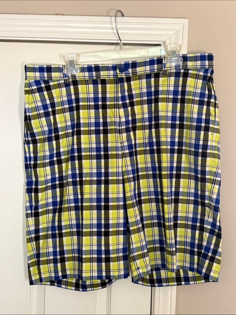 Plaid Polyester Men’s Shorts Yellow & Blue
